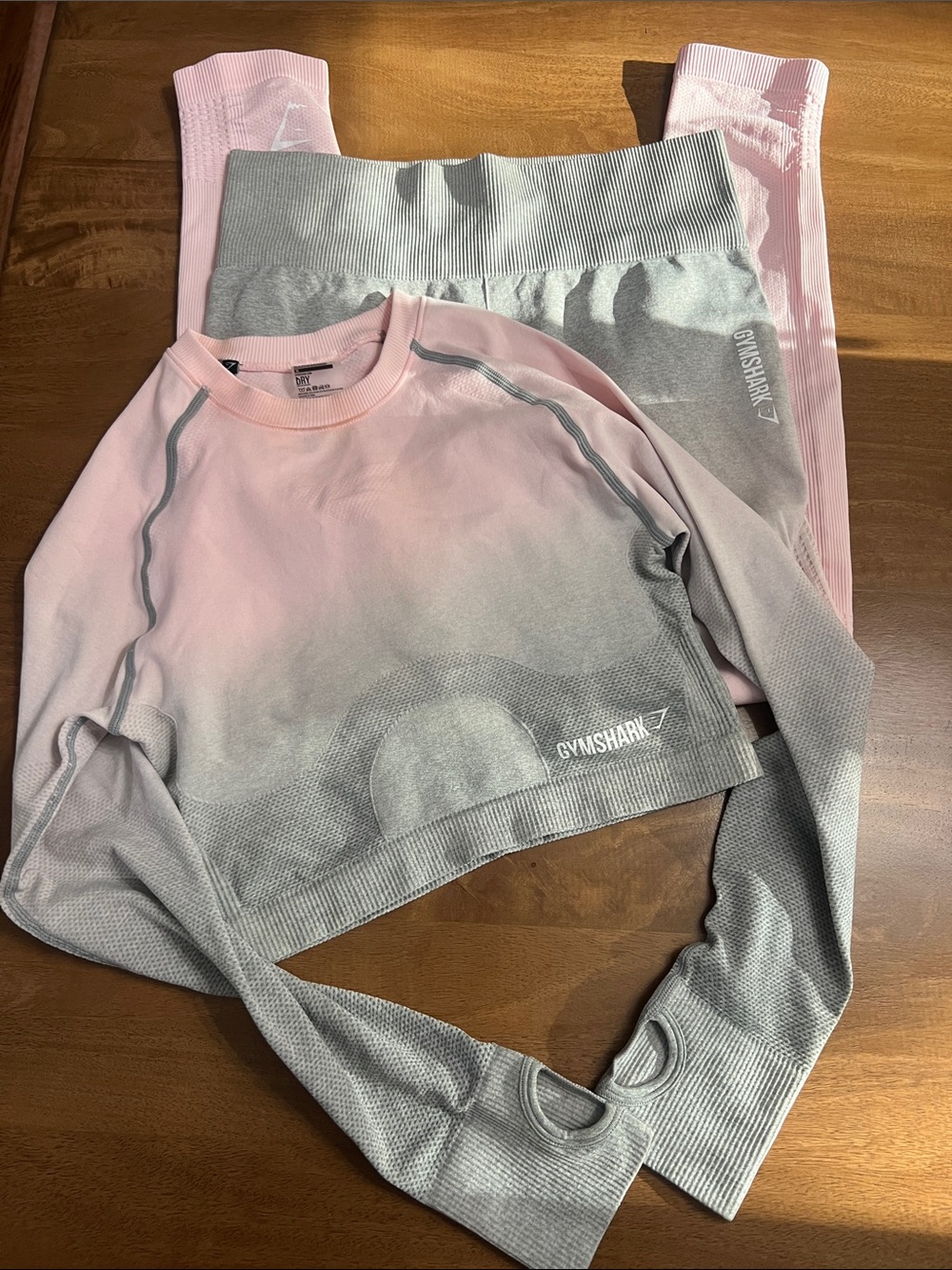 Gymshark Pink and Gray Ombre Crop Long-Sleeve set
